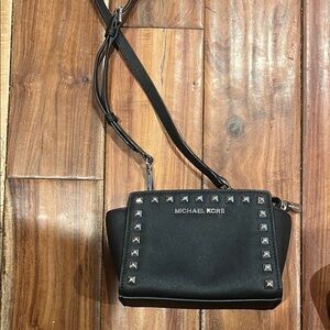 Michael Kors Black Crossbody Purse with Silver Studs